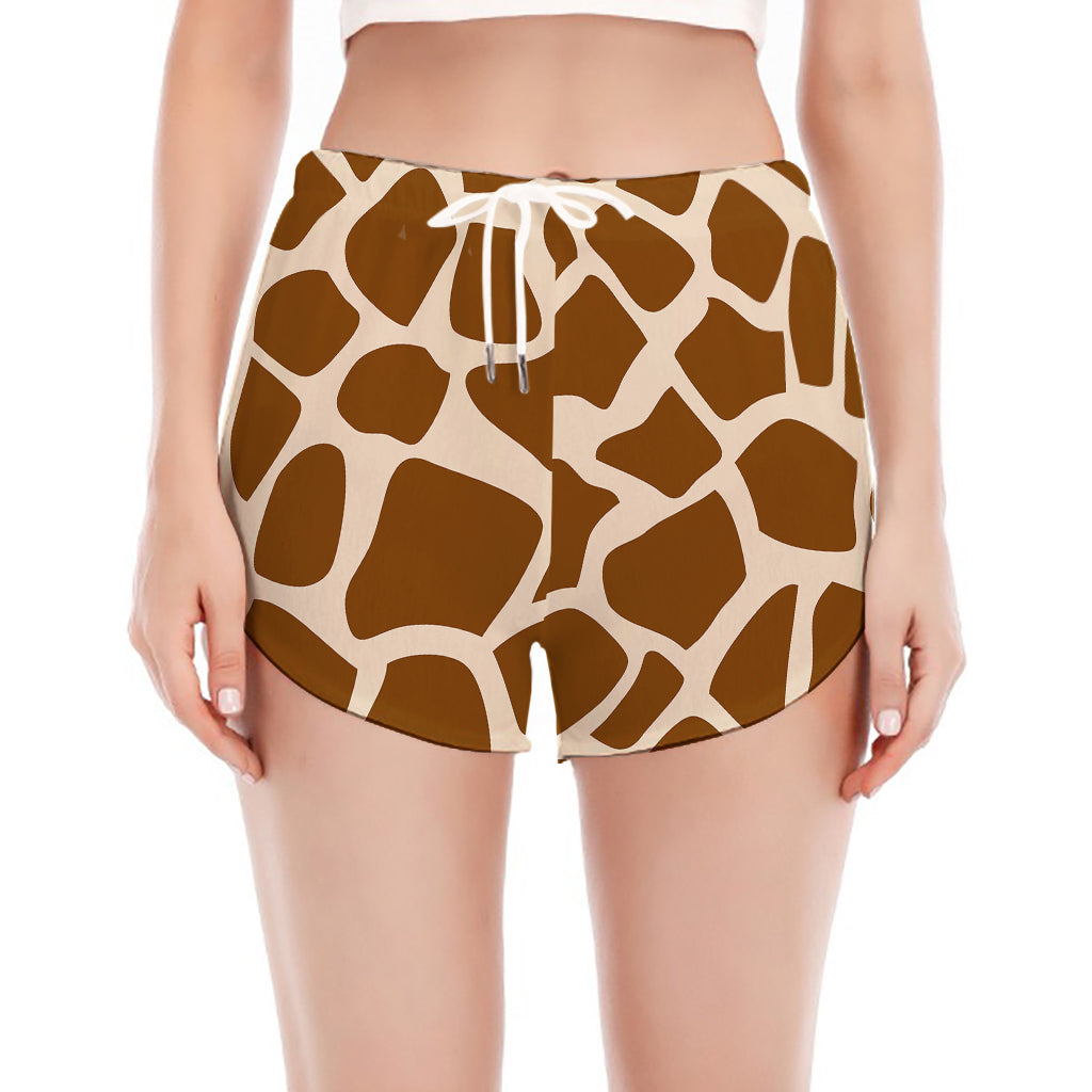 Brown Giraffe Pattern Print Women's Split Running Shorts