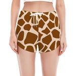 Brown Giraffe Pattern Print Women's Split Running Shorts