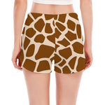Brown Giraffe Pattern Print Women's Split Running Shorts
