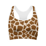 Brown Giraffe Pattern Print Women's Sports Bra