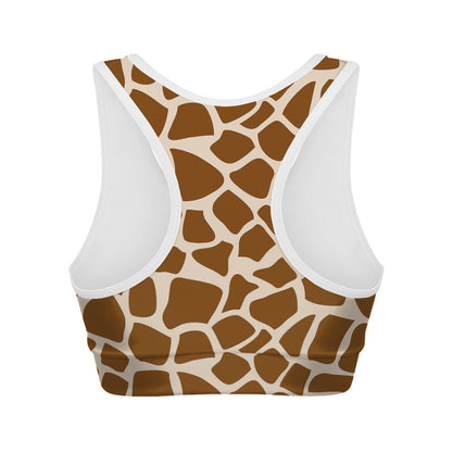 Brown Giraffe Pattern Print Women's Sports Bra