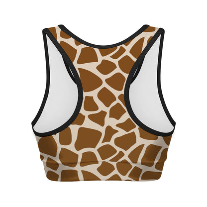 Brown Giraffe Pattern Print Women's Sports Bra