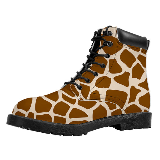 Brown Giraffe Pattern Print Work Boots