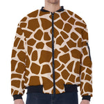 Brown Giraffe Pattern Print Zip Sleeve Bomber Jacket