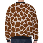 Brown Giraffe Pattern Print Zip Sleeve Bomber Jacket