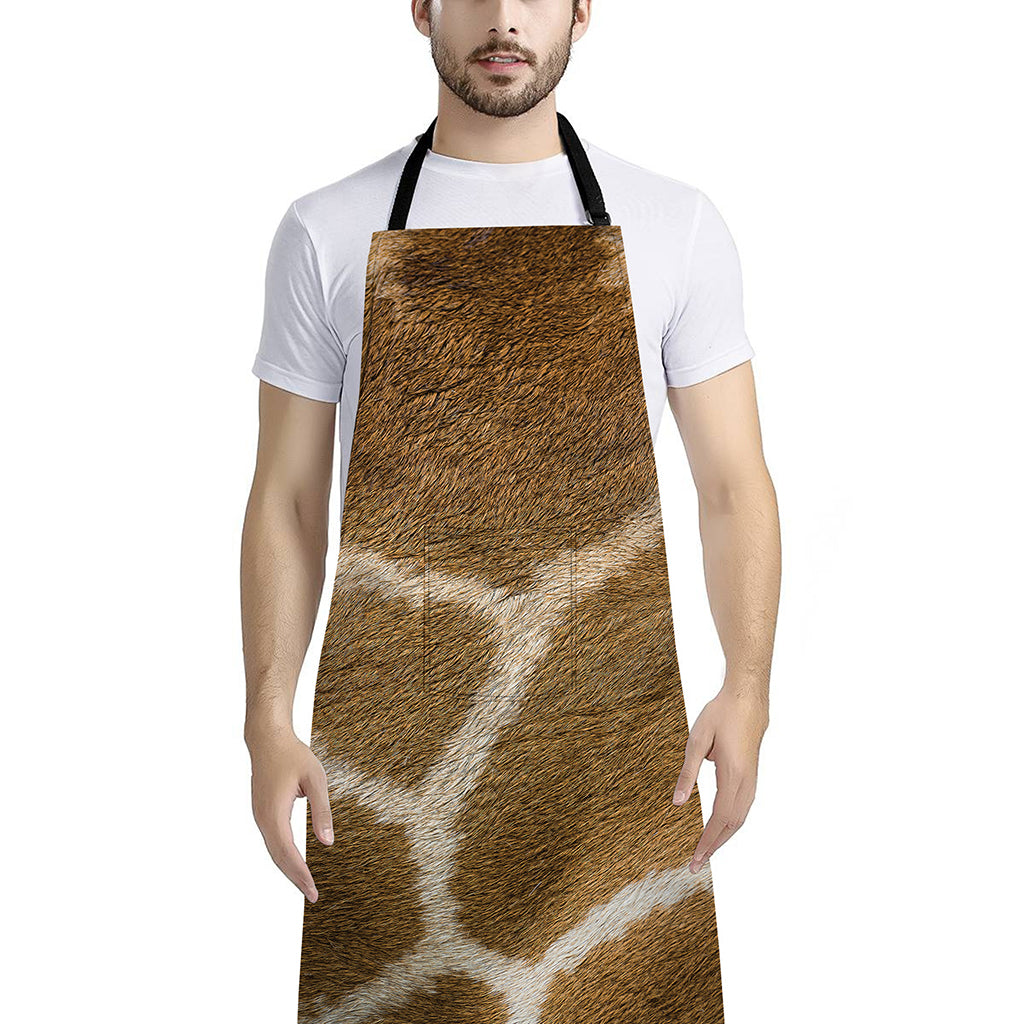 Brown Giraffe Print Bib Apron With Pocket
