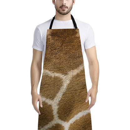 Brown Giraffe Print Bib Apron With Pocket