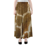 Brown Giraffe Print Chiffon Maxi Skirt