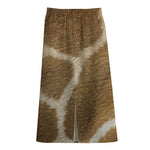 Brown Giraffe Print Cotton Front Slit Maxi Skirt