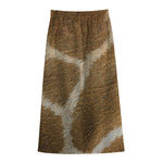 Brown Giraffe Print Cotton Front Slit Maxi Skirt