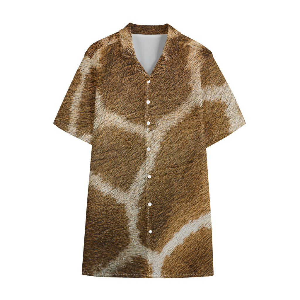Brown Giraffe Print Cotton Hawaiian Shirt