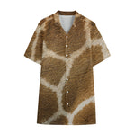 Brown Giraffe Print Cotton Hawaiian Shirt
