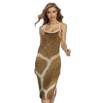 Brown Giraffe Print Cross Back Cami Dress