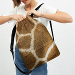 Brown Giraffe Print Drawstring Backpack