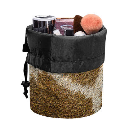 Brown Giraffe Print Drawstring Makeup Bag