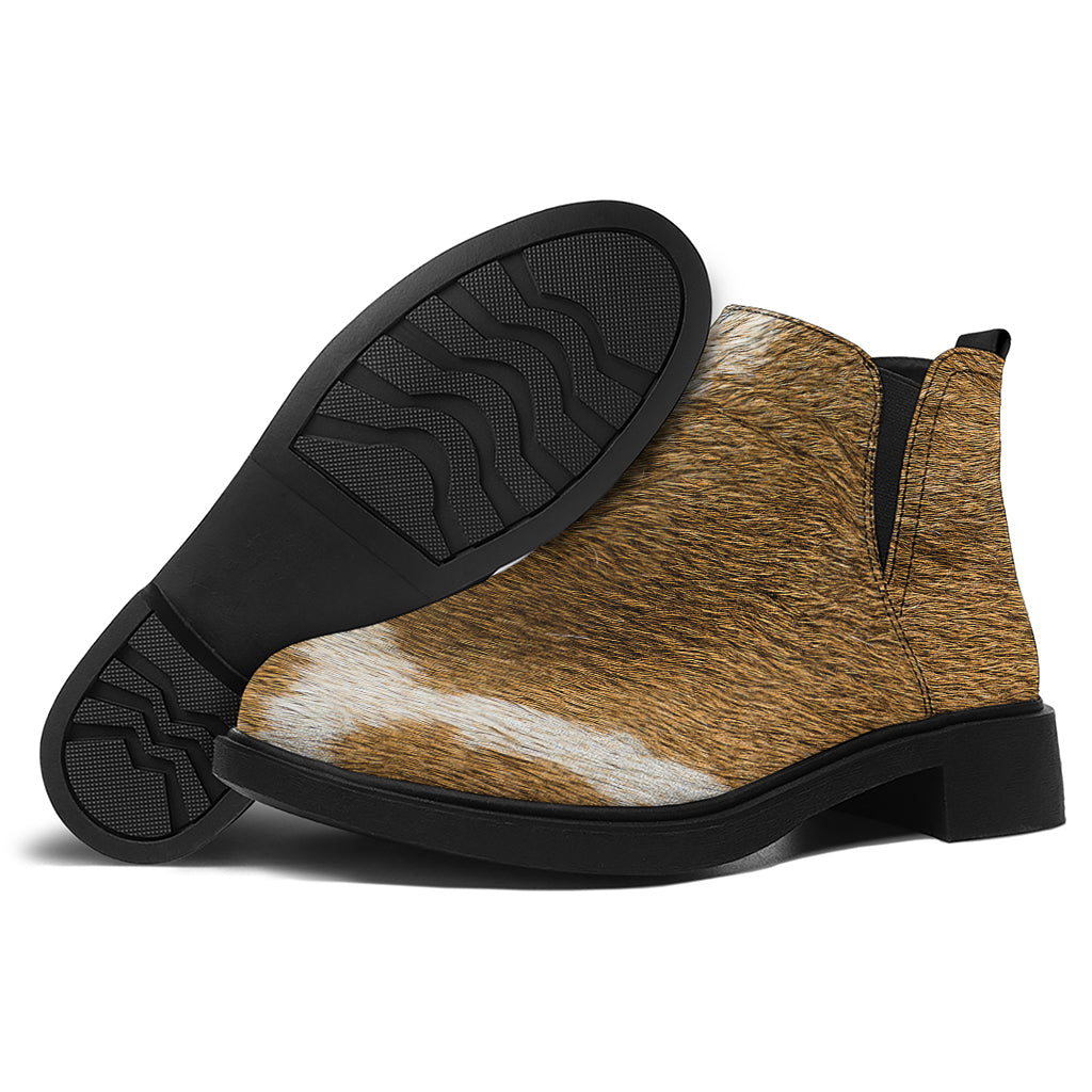Brown Giraffe Print Flat Ankle Boots