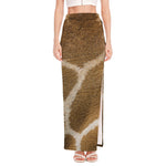Brown Giraffe Print High Slit Maxi Skirt