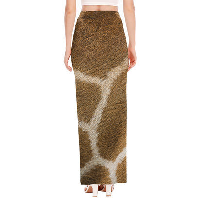 Brown Giraffe Print High Slit Maxi Skirt