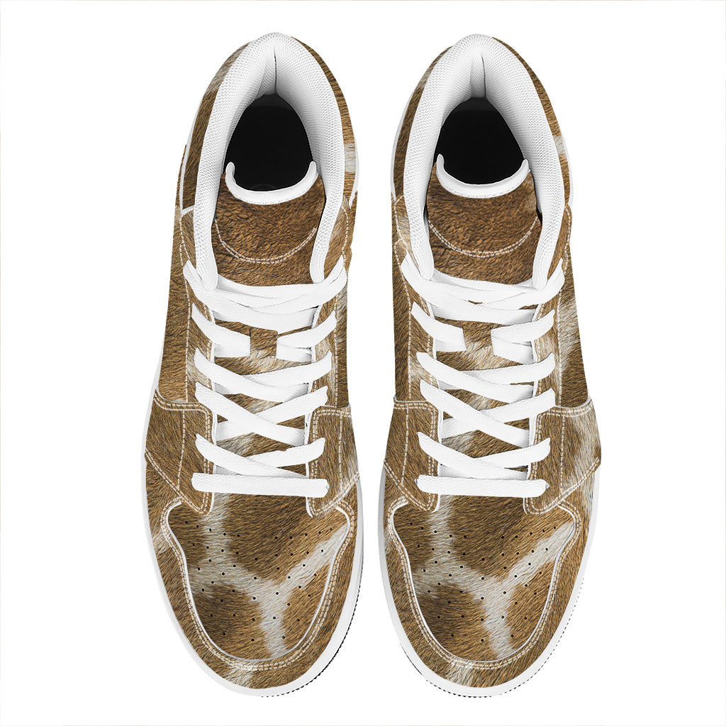 Brown Giraffe Print High Top Leather Sneakers