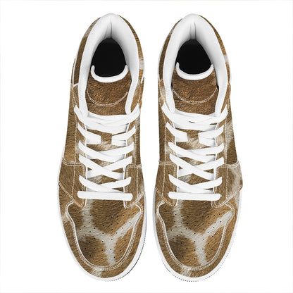 Brown Giraffe Print High Top Leather Sneakers