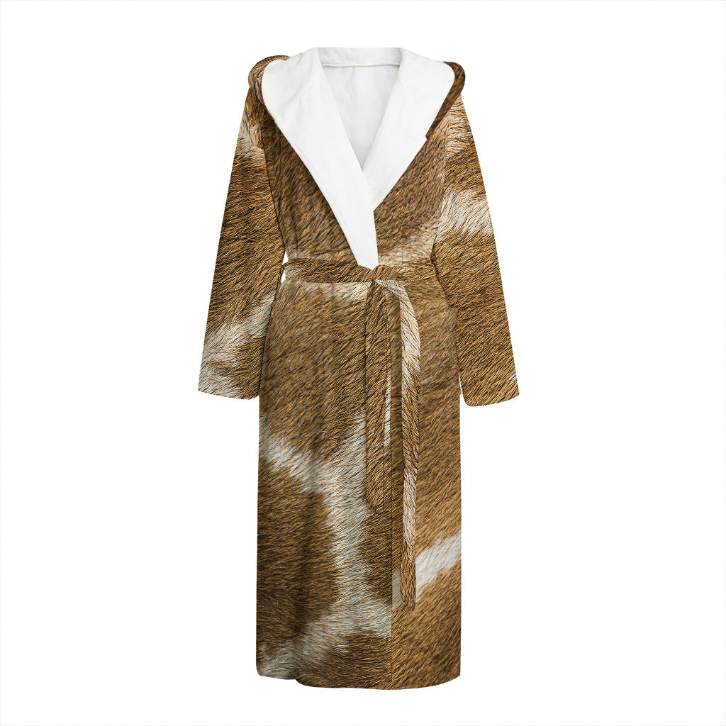 Brown Giraffe Print Hooded Bathrobe