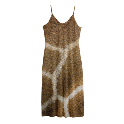 Brown Giraffe Print Jersey Midi Cami Dress