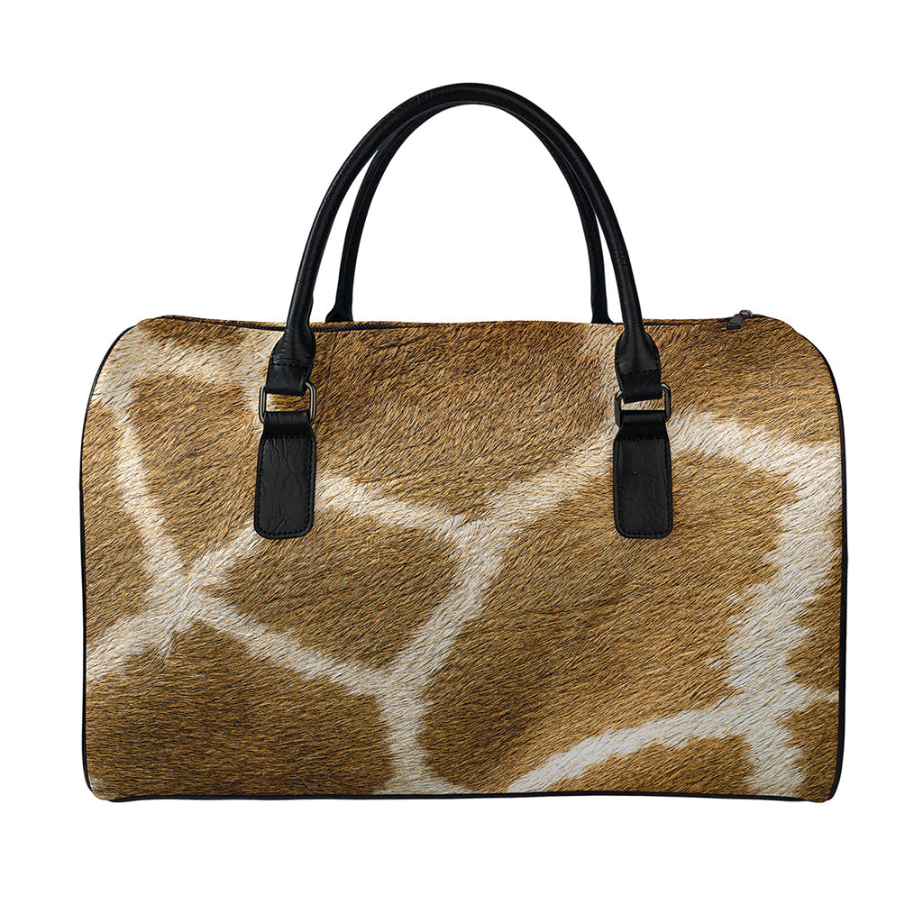 Brown Giraffe Print Leather Duffle Bag