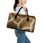 Brown Giraffe Print Leather Duffle Bag