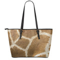 Brown Giraffe Print Leather Tote Bag With Zipper