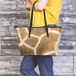 Brown Giraffe Print Leather Tote Bag