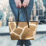 Brown Giraffe Print Leather Tote Bag