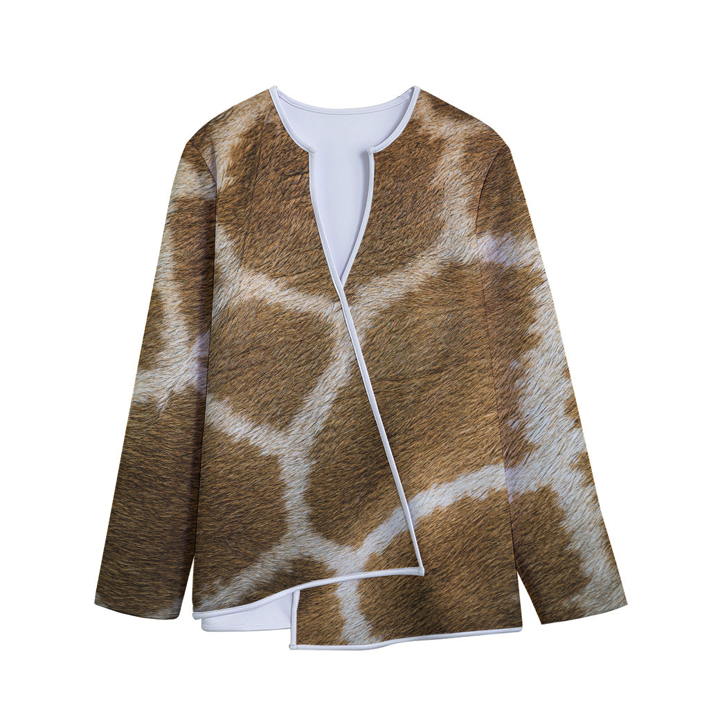 Brown Giraffe Print Long Sleeve Short Coat