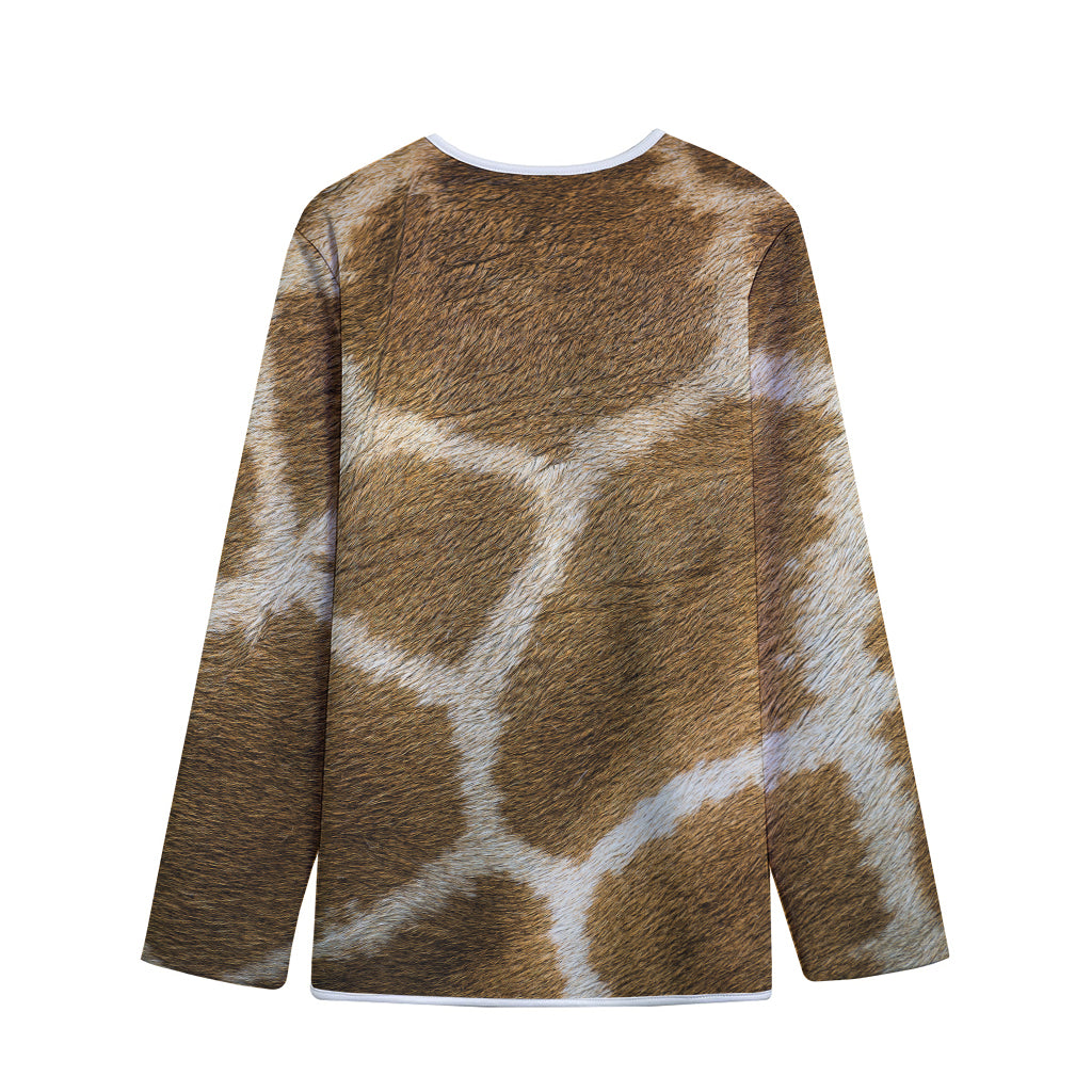 Brown Giraffe Print Long Sleeve Short Coat
