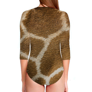 Brown Giraffe Print Long Sleeve Swimsuit