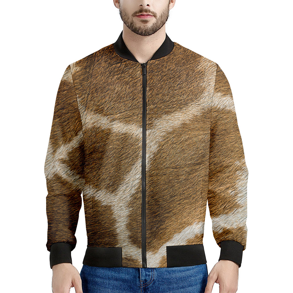 Brown Giraffe Print Men's Bomber Jacket