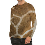 Brown Giraffe Print Men's Long Sleeve Rash Guard