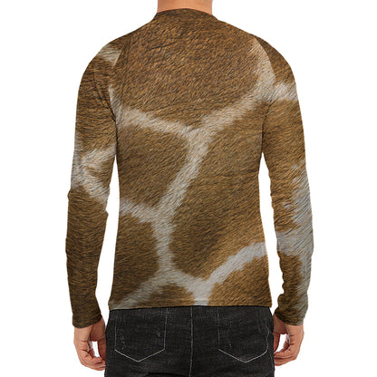 Brown Giraffe Print Men's Long Sleeve Rash Guard