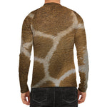 Brown Giraffe Print Men's Long Sleeve Rash Guard