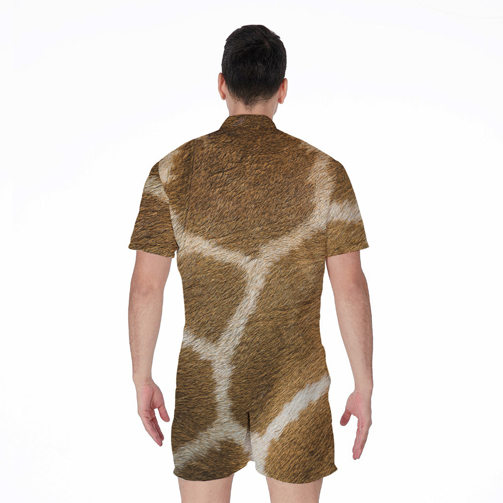 Brown Giraffe Print Men's Rompers