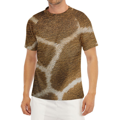 Brown Giraffe Print Men's Short Sleeve Rash Guard