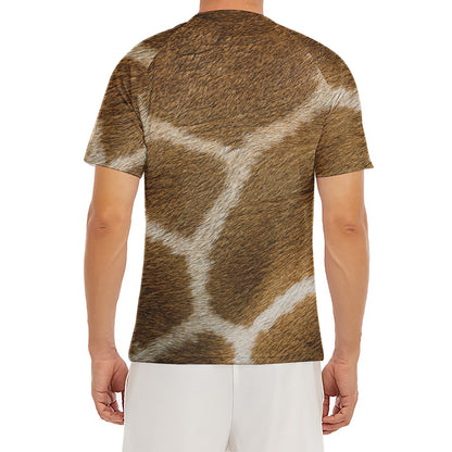 Brown Giraffe Print Men's Short Sleeve Rash Guard