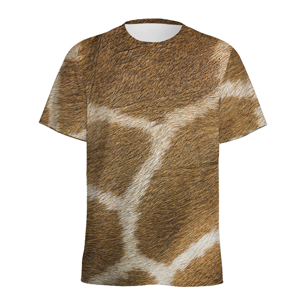 Brown Giraffe Print Men's Sports T-Shirt