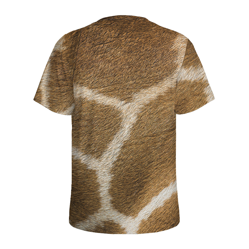 Brown Giraffe Print Men's Sports T-Shirt