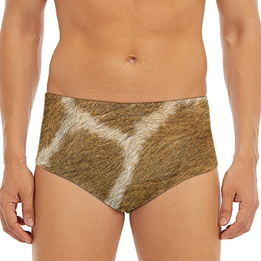 Brown Giraffe Print Men's Triangle Swim Briefs