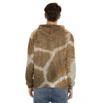 Brown Giraffe Print Men's Velvet Pullover Hoodie