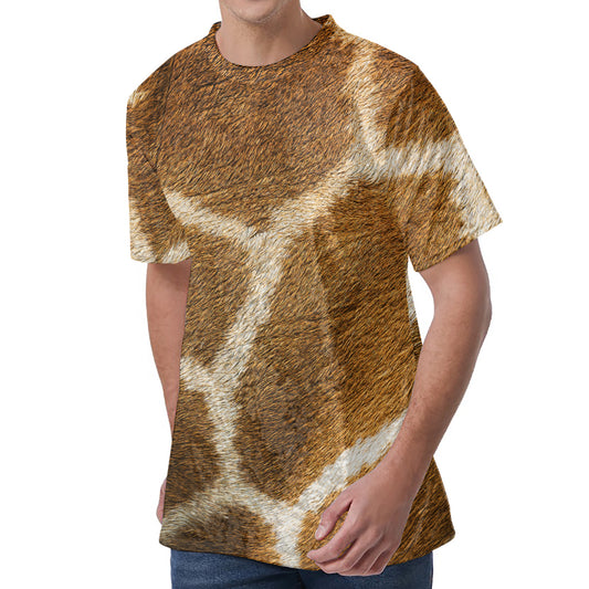 Brown Giraffe Print Men's Velvet T-Shirt