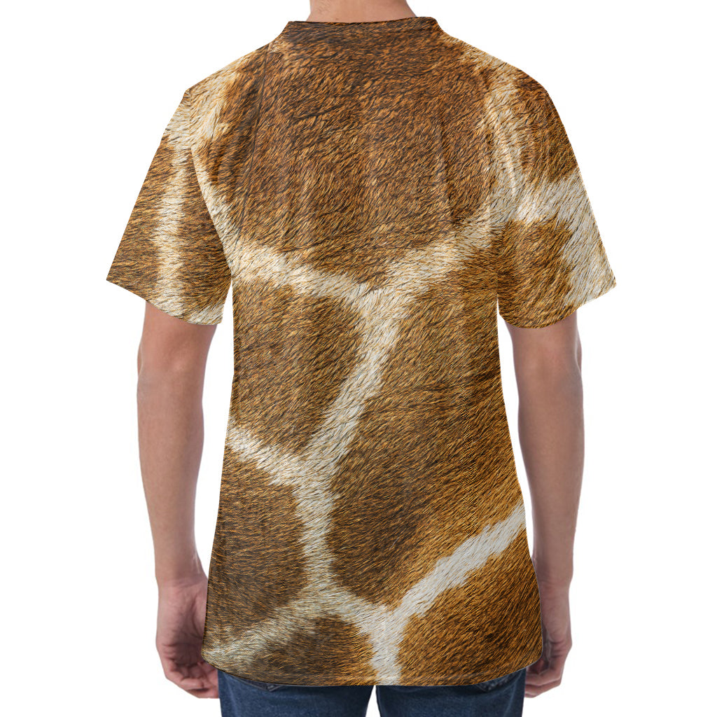 Brown Giraffe Print Men's Velvet T-Shirt