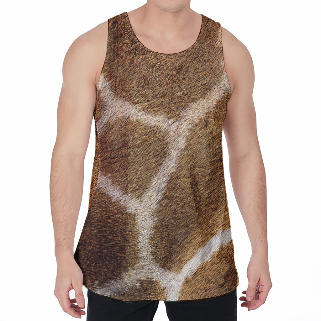 Brown Giraffe Print Men's Velvet Tank Top