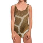 Brown Giraffe Print One Piece Swimsuit