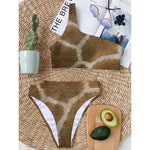Brown Giraffe Print One Shoulder Bikini Top